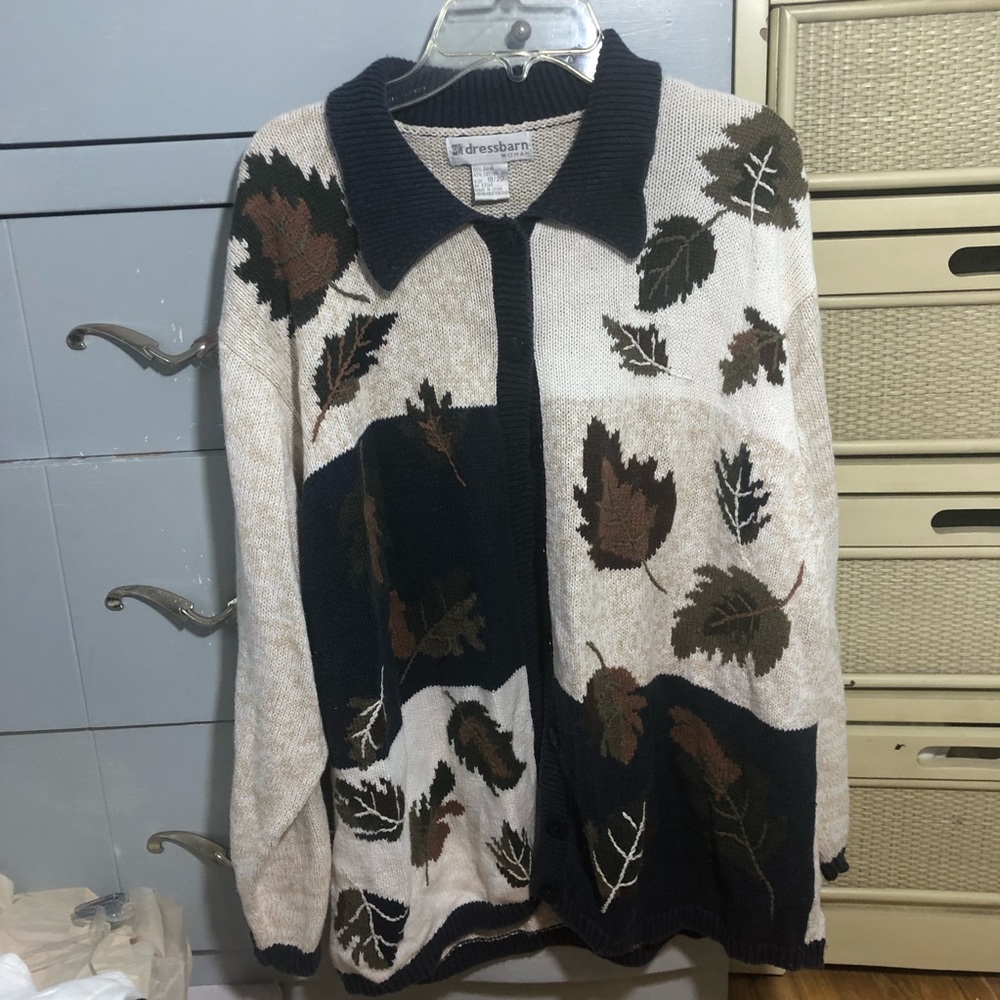 Embroidered fall leaves color block cardigan